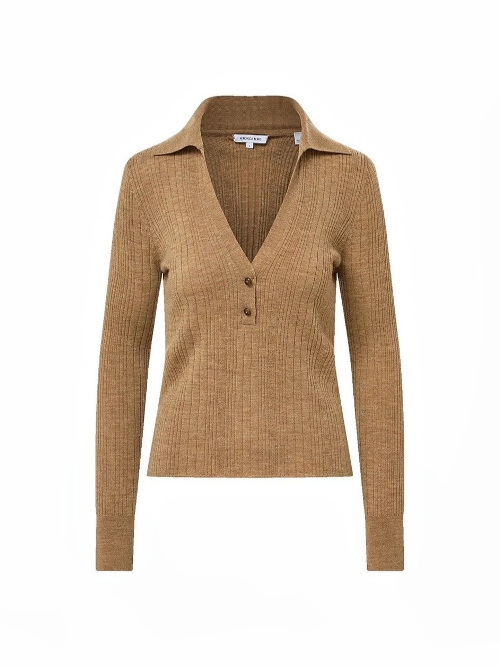 Brown Rib-Knit V-Neck Sweater Like New